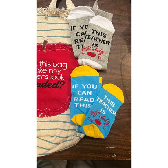 Teacher tote bag and 5 pair sock bundle Education - Picture 9 of 9